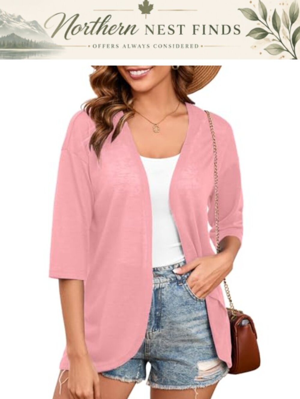 Lightweight Open Front Cardigan Women 3/4 Sleeve Kimono Cover Up
